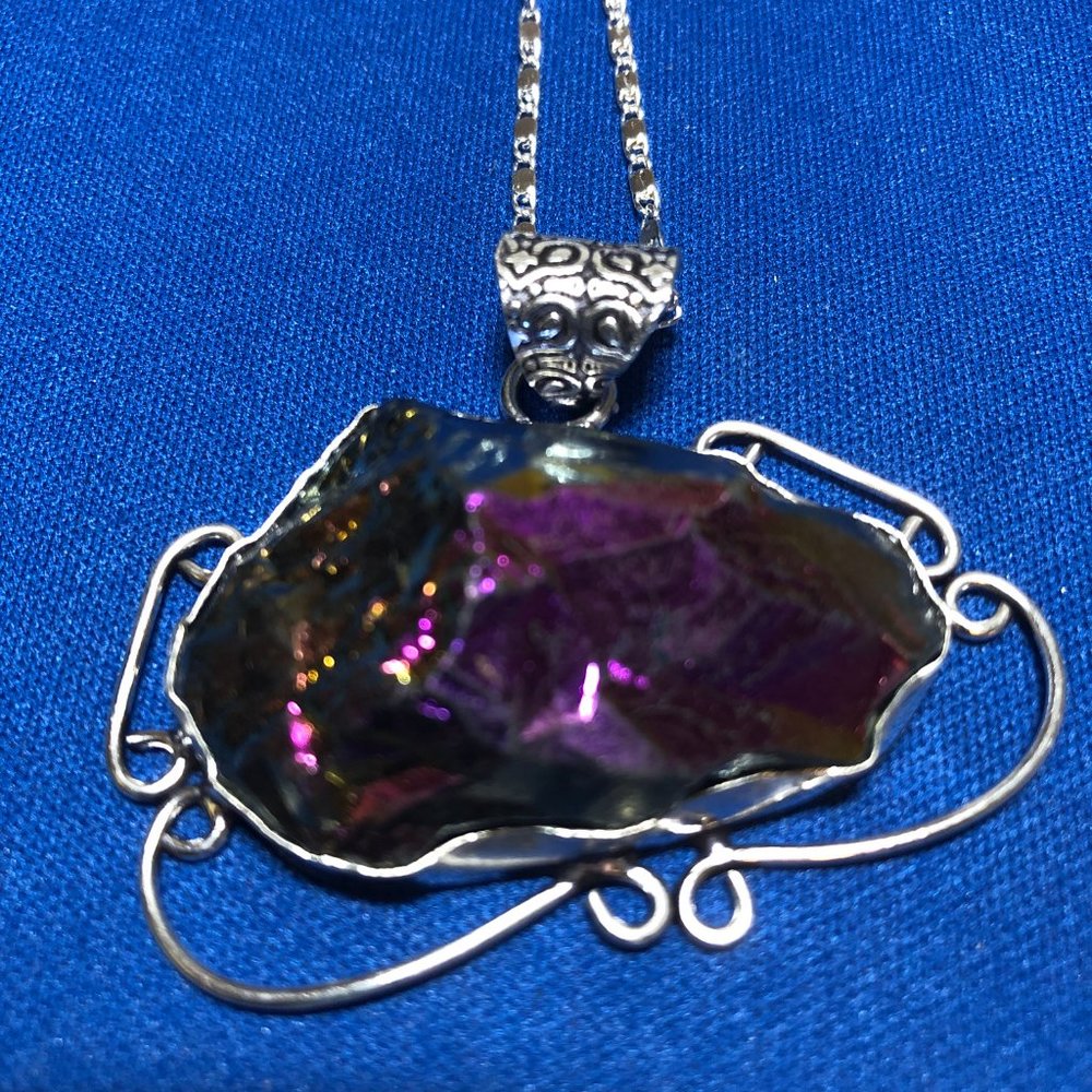 All Handmade Titanium Druzy Gemstone 925 Sterling Silver Necklace - Picture 3 of 3